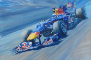 Painting of Sebastian Vettel, Red Bull RB6, 2010 Brazilian Grand Prix